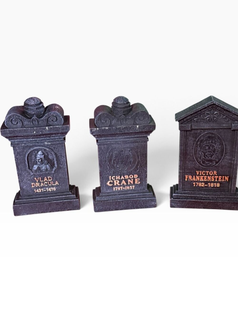 Set of 3 Gothic Monster Tombstone Figurines – Dracula, Ichabod Crane & Frankenst